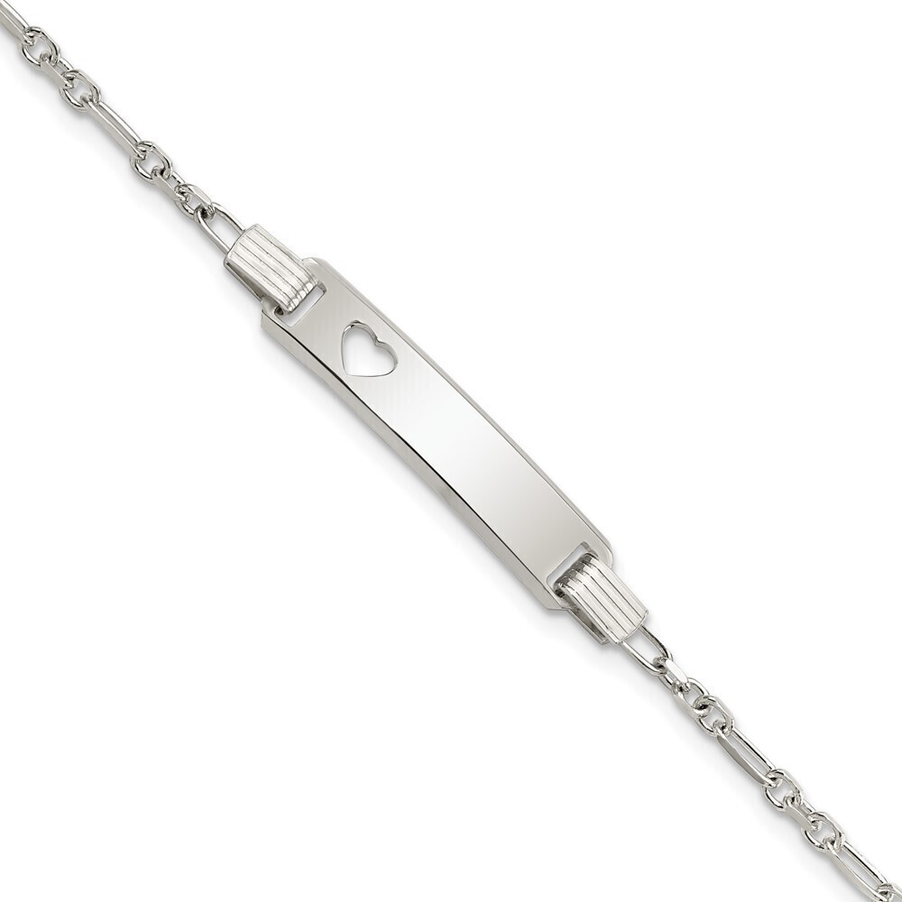 Kazi Luxury Sterling Silver Polished ID with Heart Bracelet